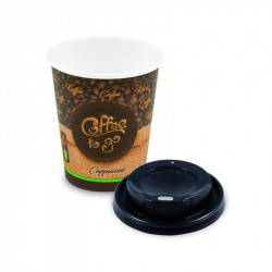 Papírový kelímek "Coffee to go" (PAP/PE) 280ml pr.80mm + víčko vypouklé černé (PS) [10ks]-