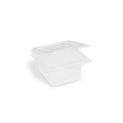 Miska hranatá, průhledná s víčkem (rPET)  375 ml [50 ks]